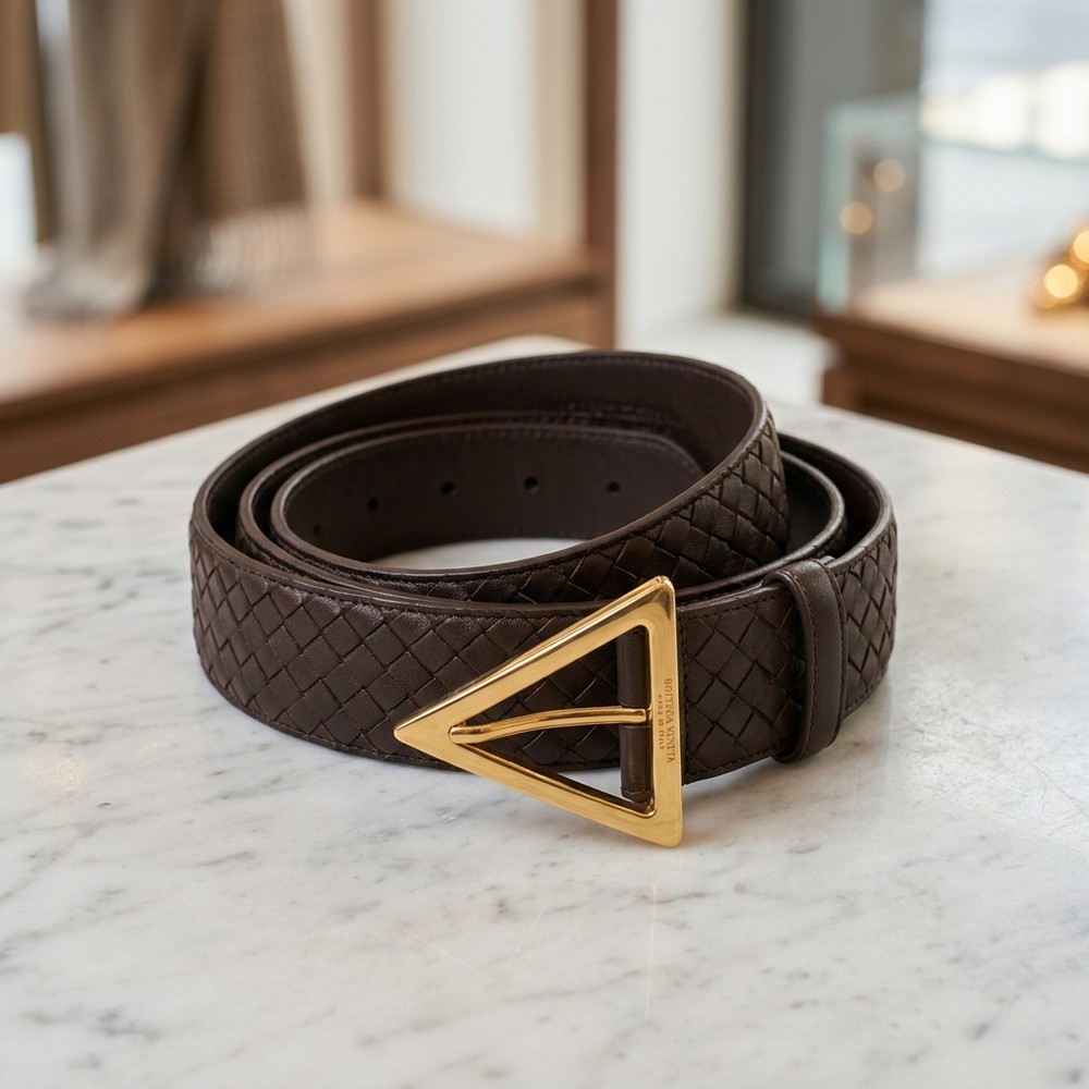 Bottega Veneta Triangle Intrecciato Weave Belt 3.5cm