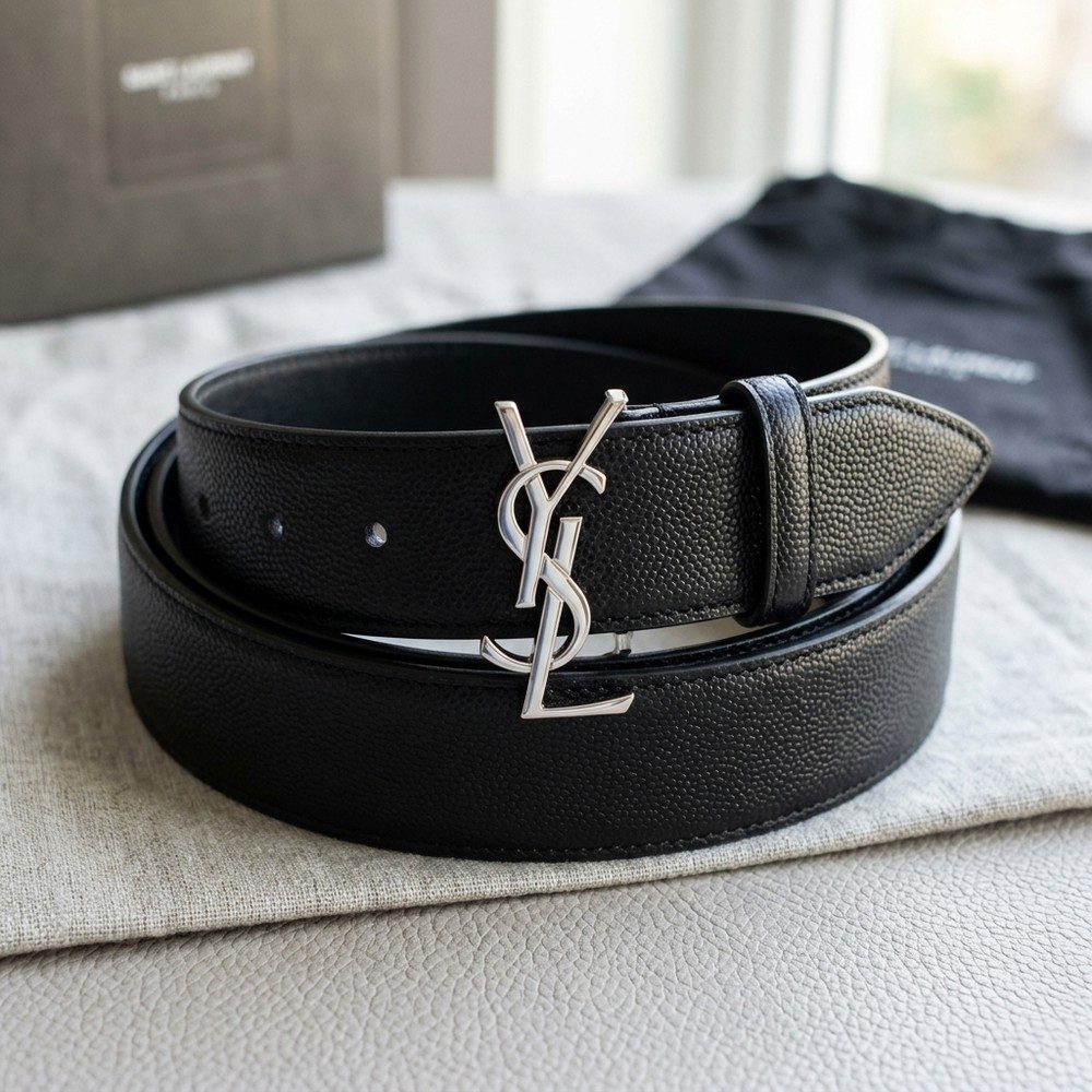 Saint Laurent Monogram Cassandre Leather Belt 3cm